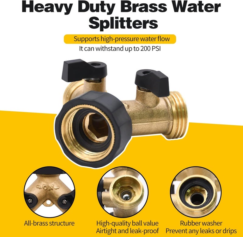 LFSEMINI 4 Pack Hose Splitter, 2 Way Heavy Duty Brass Garden Hose Splitter, for 3/4" Hose Connector, Brass Garden Hose Manifold with Rubber Washers & Tapes - Image 5